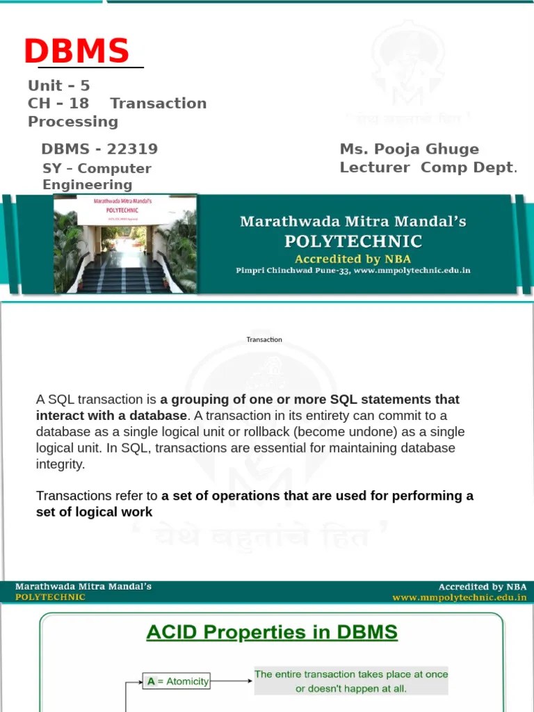 Dbms-unit-5-ch-18 | PDF | Database Transaction | Databases