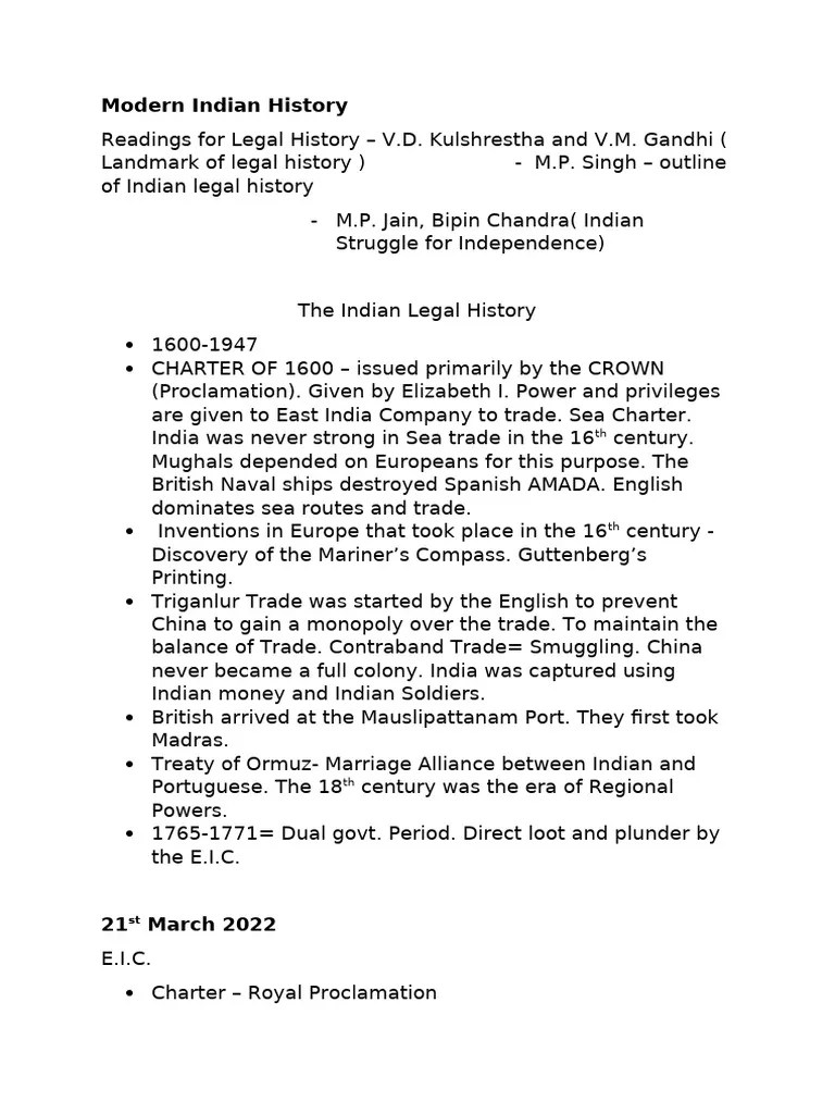 Modern Indian History | PDF | East India Company | English Law