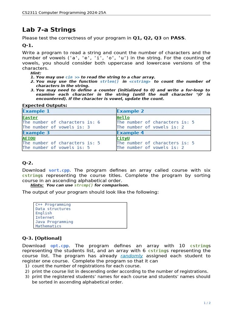 Lab07-a | PDF | String (Computer Science) | Computer Programming