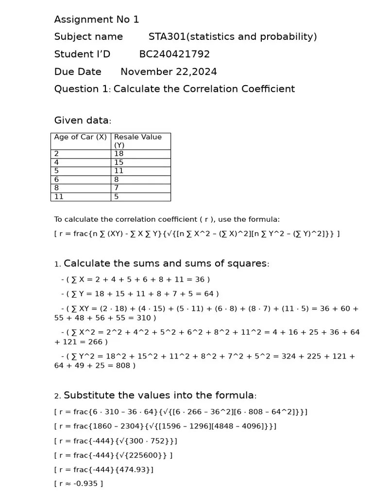 STA301 Assignment No 1 | PDF