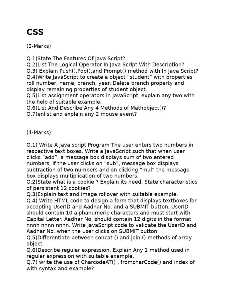 CSS | PDF | Java Script | Computer Science