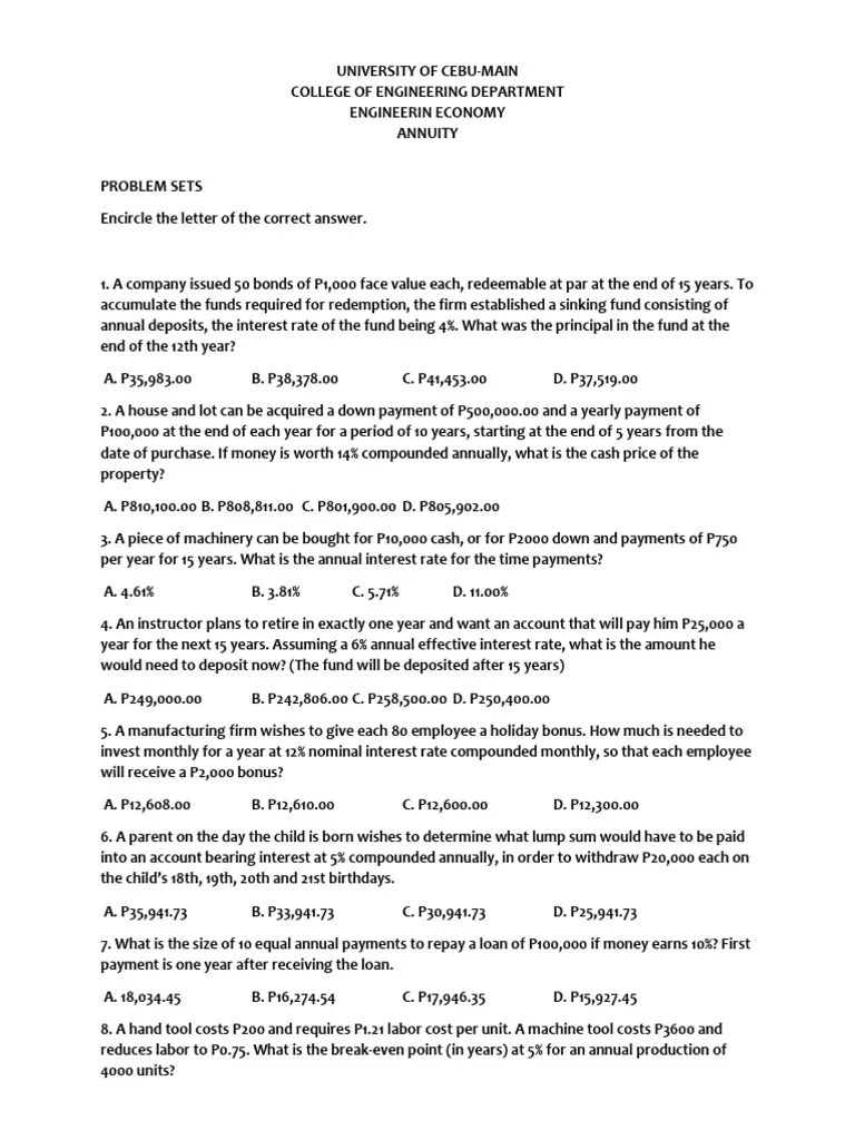 ANNUITY-PROBLEM-SET | PDF | Interest | Interest Rates