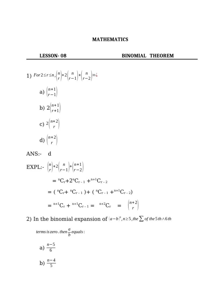 8 Binomial Theorem | PDF | Numbers | Algebra