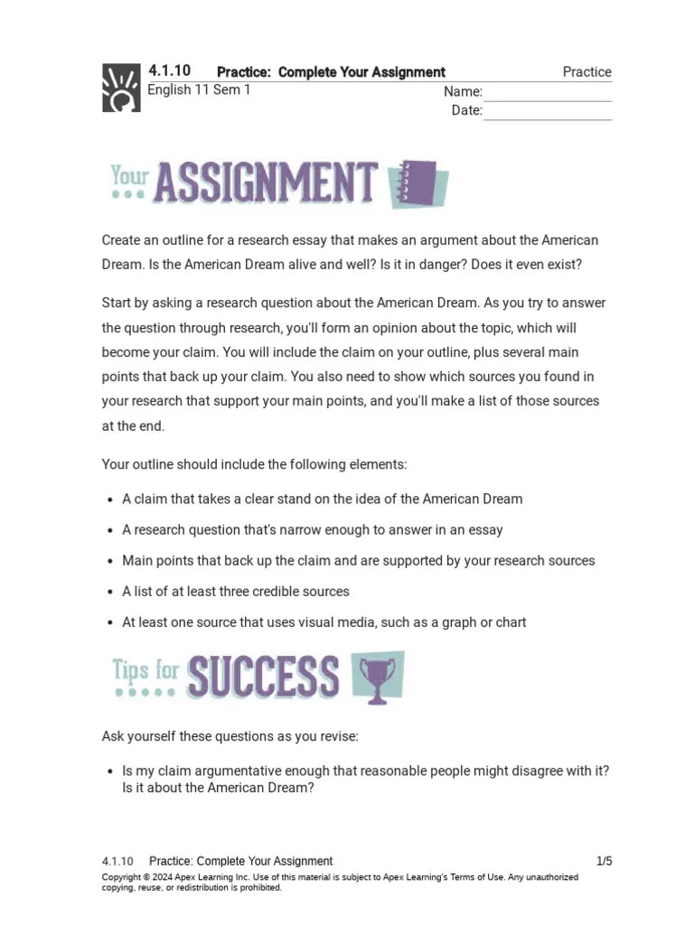 4.1.10 Practice - Complete Your Assignment (Practice) | PDF | Essays | Copyright