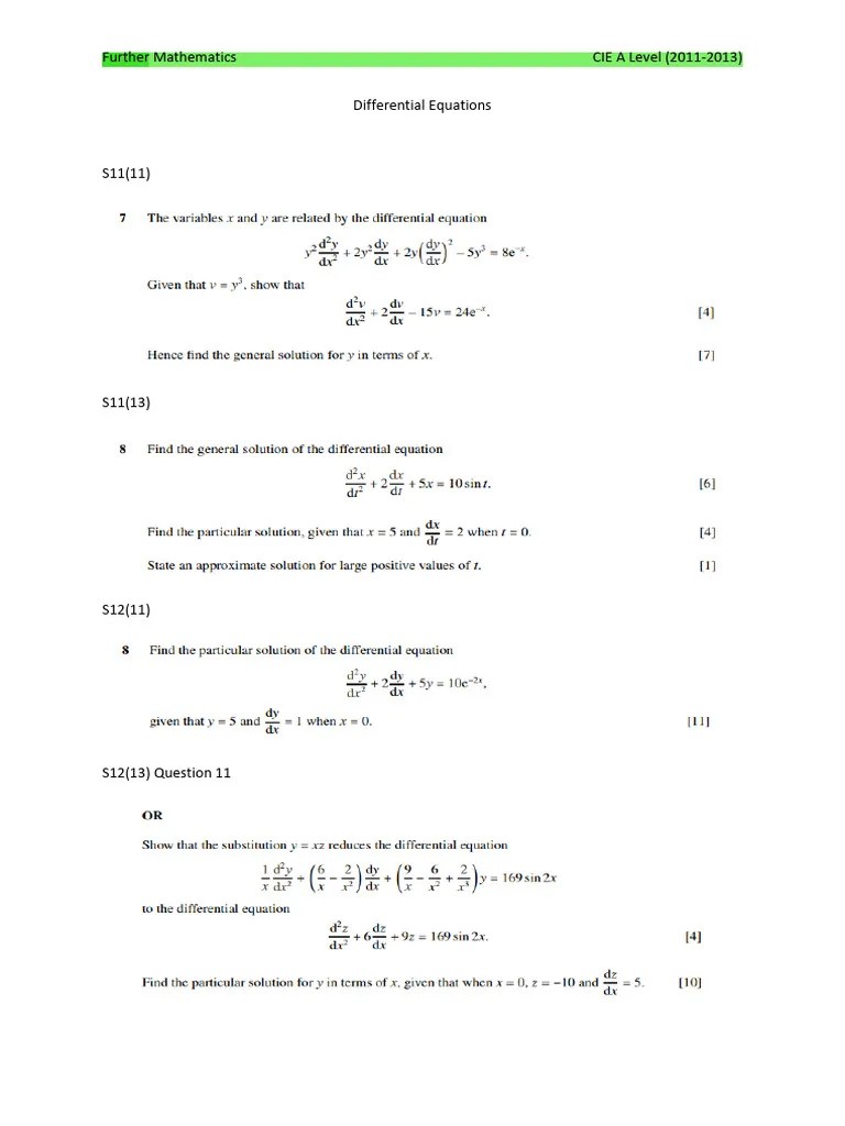 Differential-Equations-FURTHER-MATHEMATICS Exercise | PDF