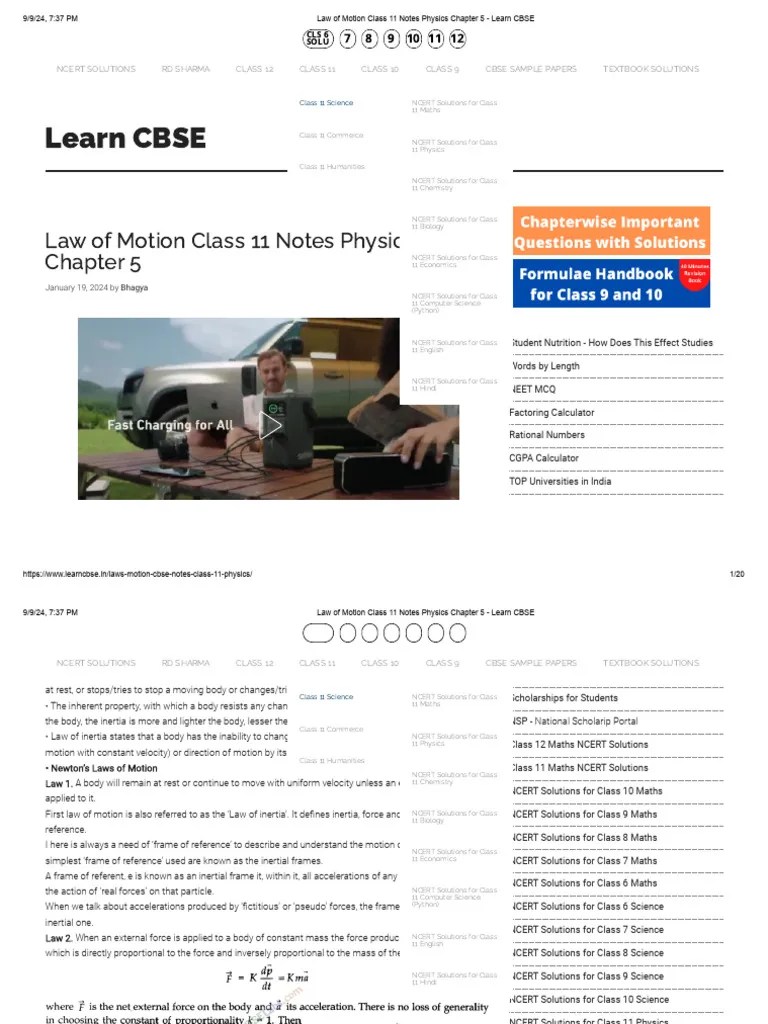 Law Of Motion Class 11 Notes Physics Chapter 5 - Learn CBSE | PDF ...