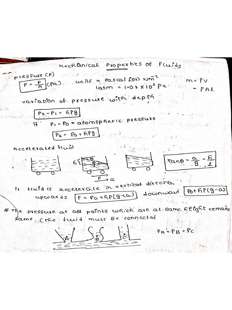 Mechanical Properties Of Fluids Formula Sheet | PDF
