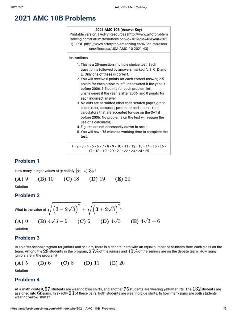 2021 AMC 10B Problems | PDF | Numbers | Circle