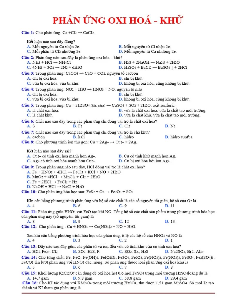 WWW - Thuvienhoclieu.com-Bai-tap-PHAN-UNG-OXI-HOA-KHU-co-dap-an | PDF