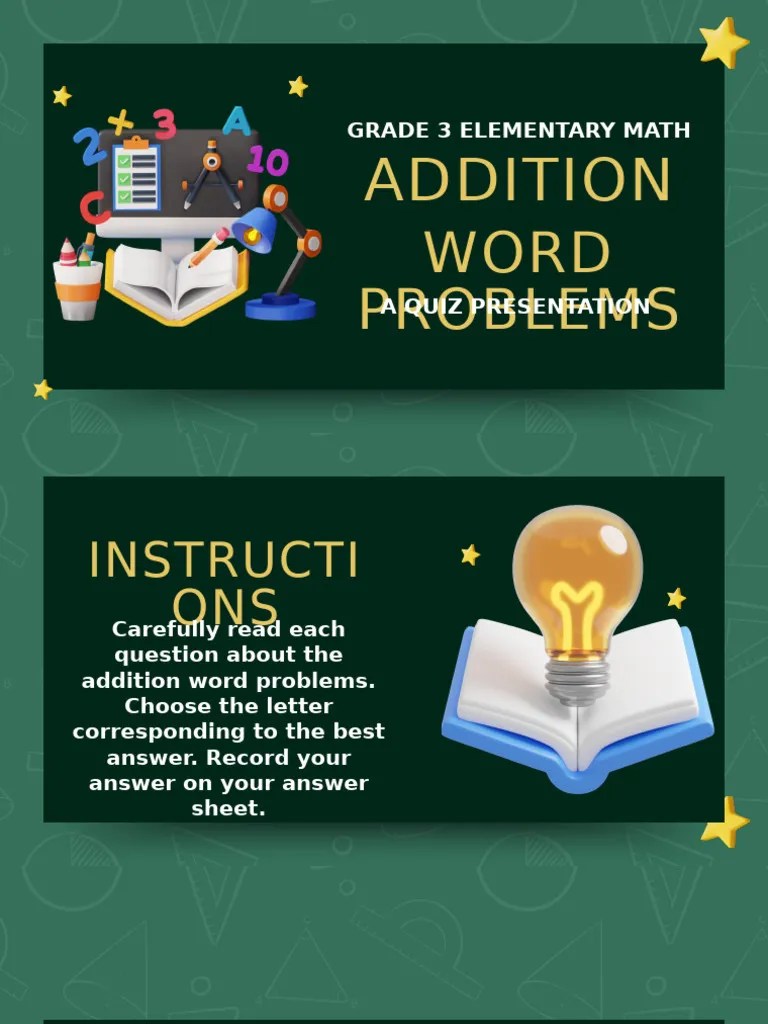 Addition Word Problems Math Quiz | PDF