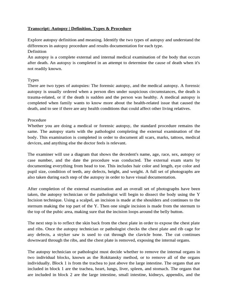 Autopsy - Definition & Procedure | PDF | Autopsy | Coroner
