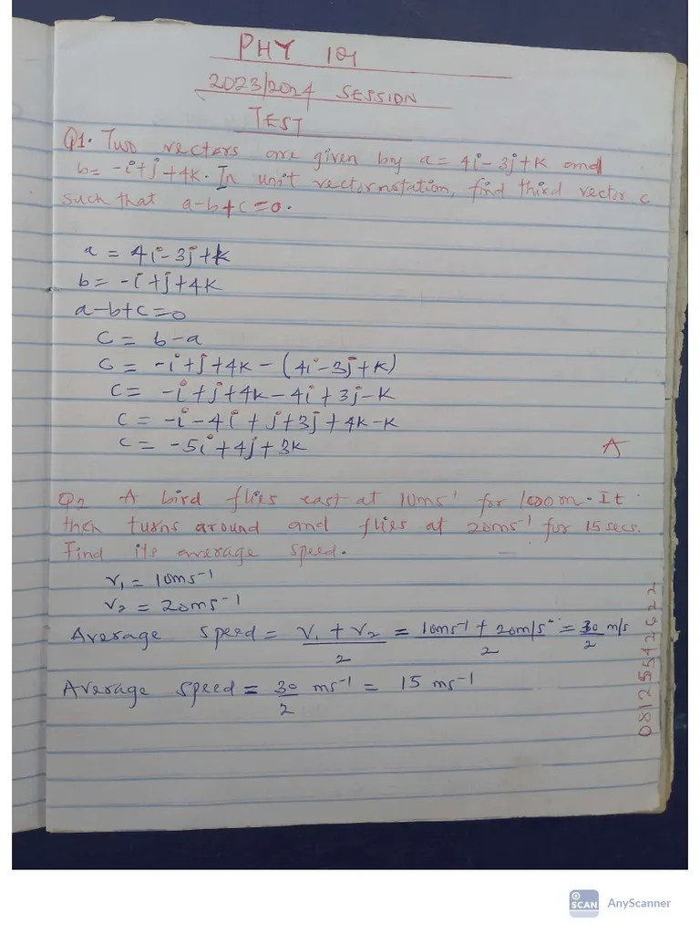 Phy 101 Test Solutions For 2023 & 2024 Session | PDF