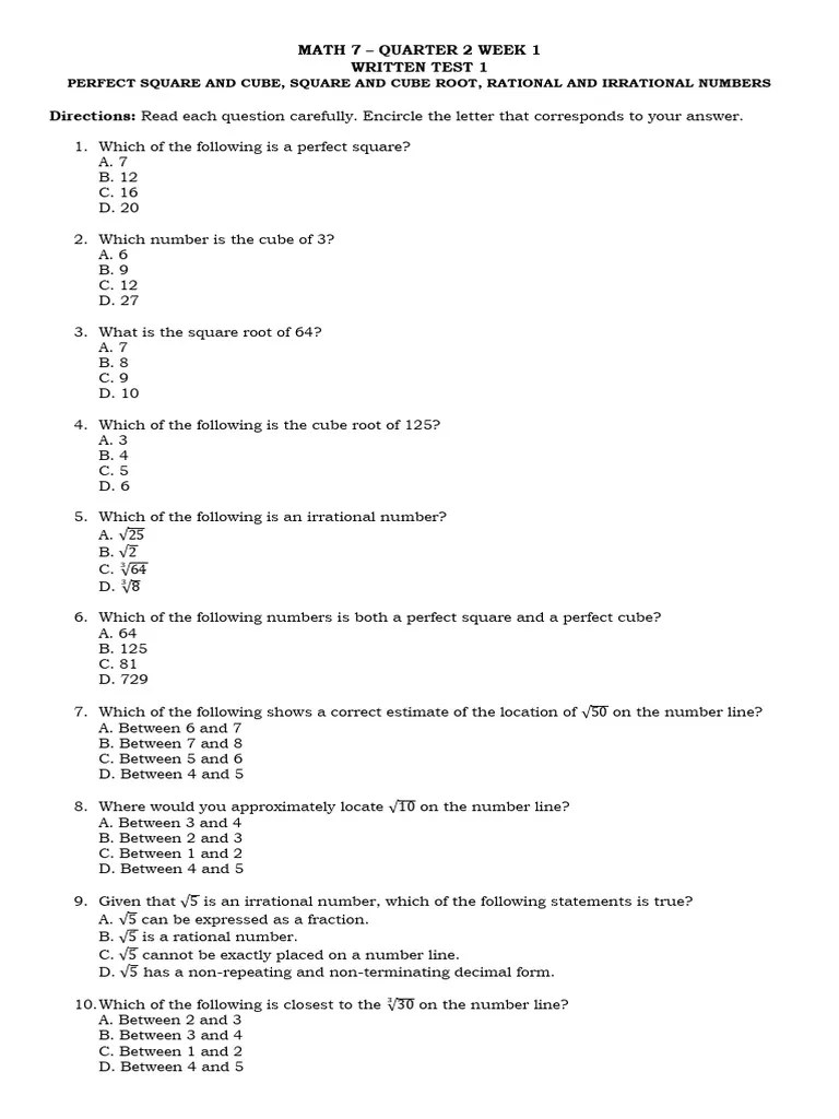 MATH 7 Q2 WK 1 WT 1 | PDF | Numbers | Rational Number