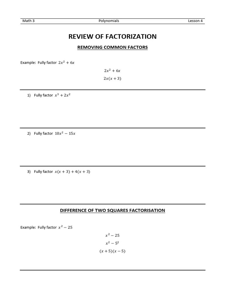 Polynomials Factoring Techniques Guide Pdf