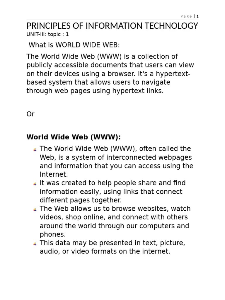 Principles Of IT | PDF | World Wide Web | Internet & Web