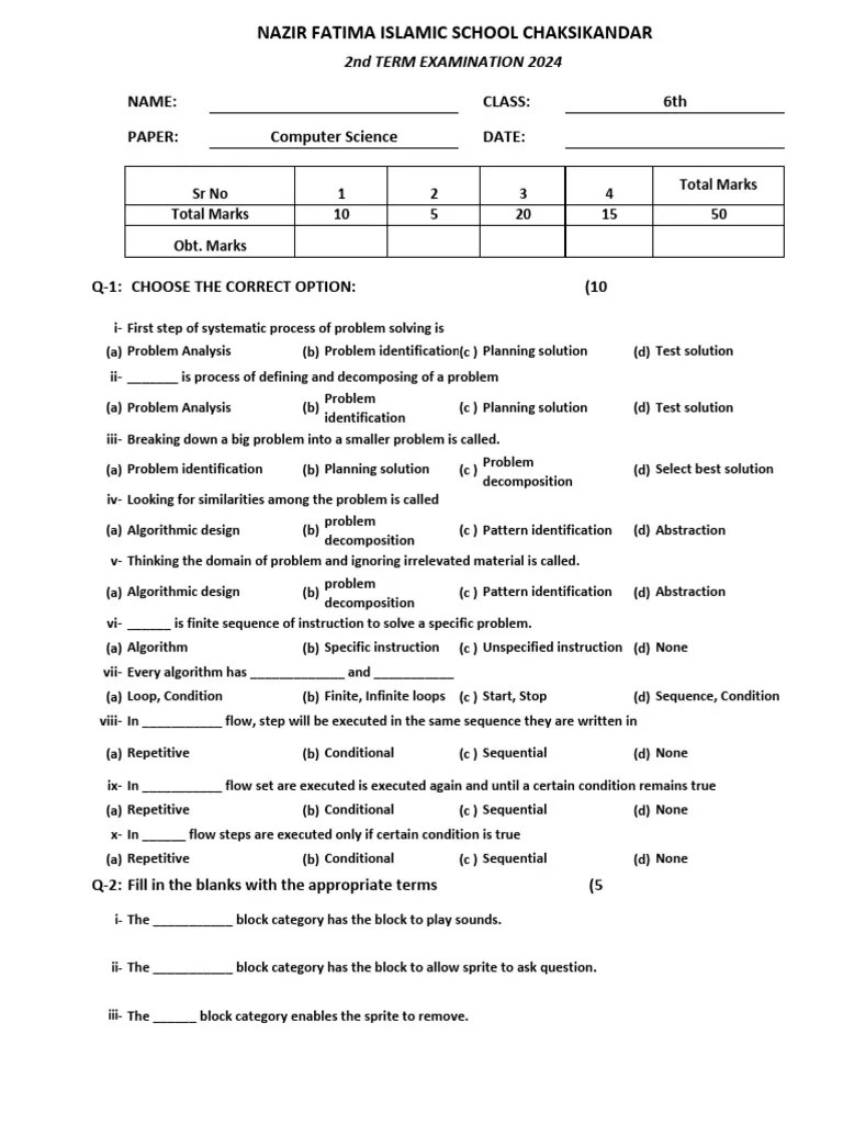 Class 6 Computer Science | PDF | Algorithms | Sequence