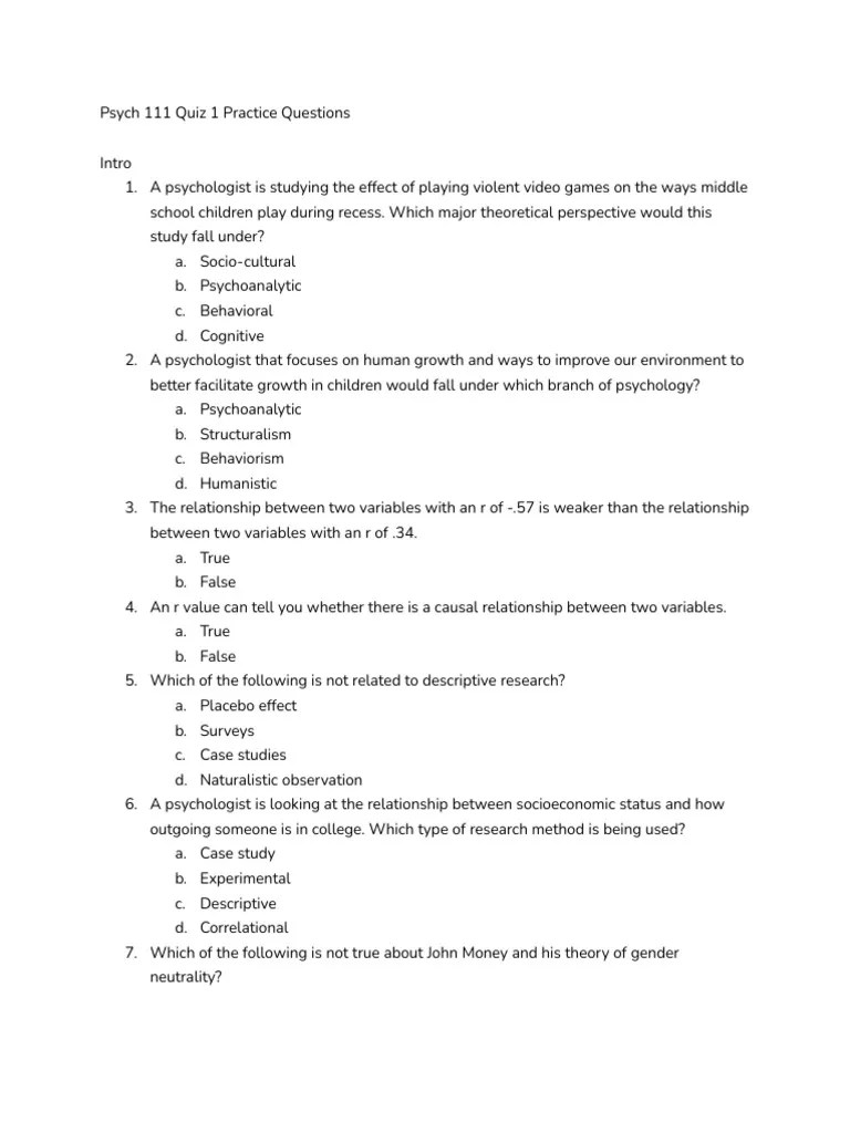 Quiz 1 Practice Questions | PDF | Neuron | Central Nervous System