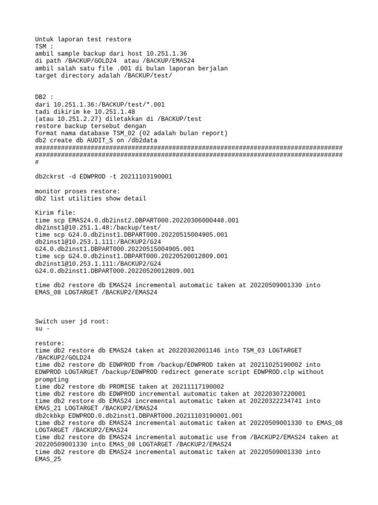 Db2_restore_command | PDF | Ibm Db2 | Software