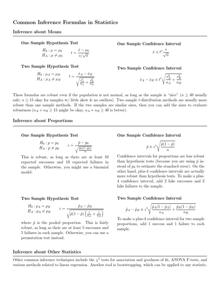 Inference Formulas | PDF | Applied Mathematics | Statistical Inference
