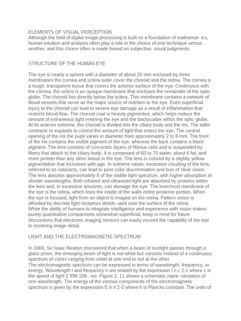 Elements Of Visual Perception | PDF | Eye | Light