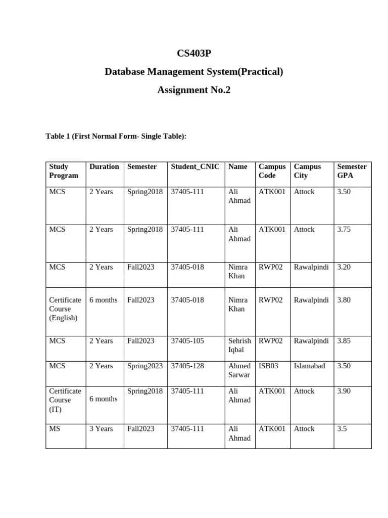 CS403 (Practical) Assignment # 2 | PDF | Data Management | Data