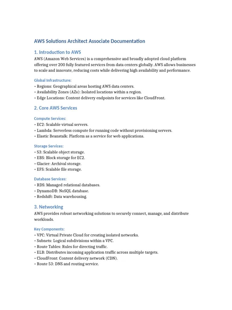 AWS Solutions Architect Associate Documentation | PDF | Amazon Web ...