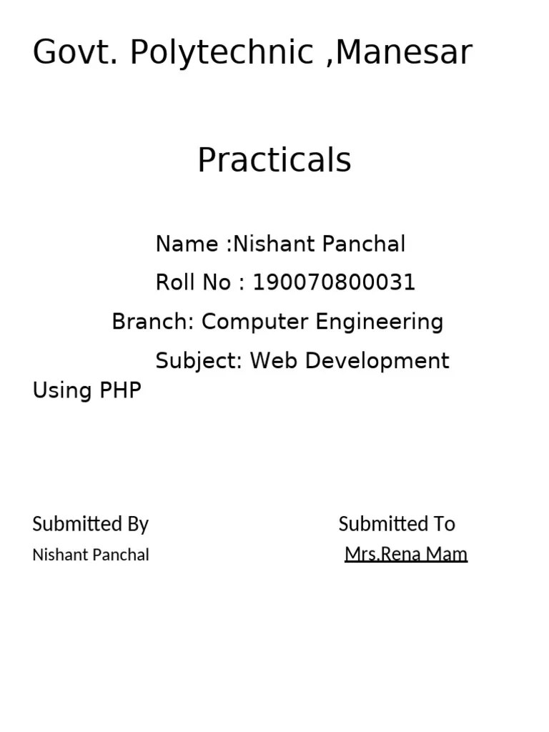 Php Practicals | PDF | Php | World Wide Web