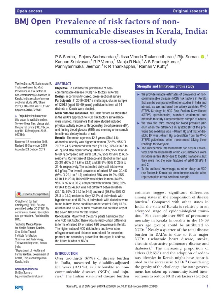 Risk Factor Profile For Chronic Non-communicable Diseases Results Of A ...