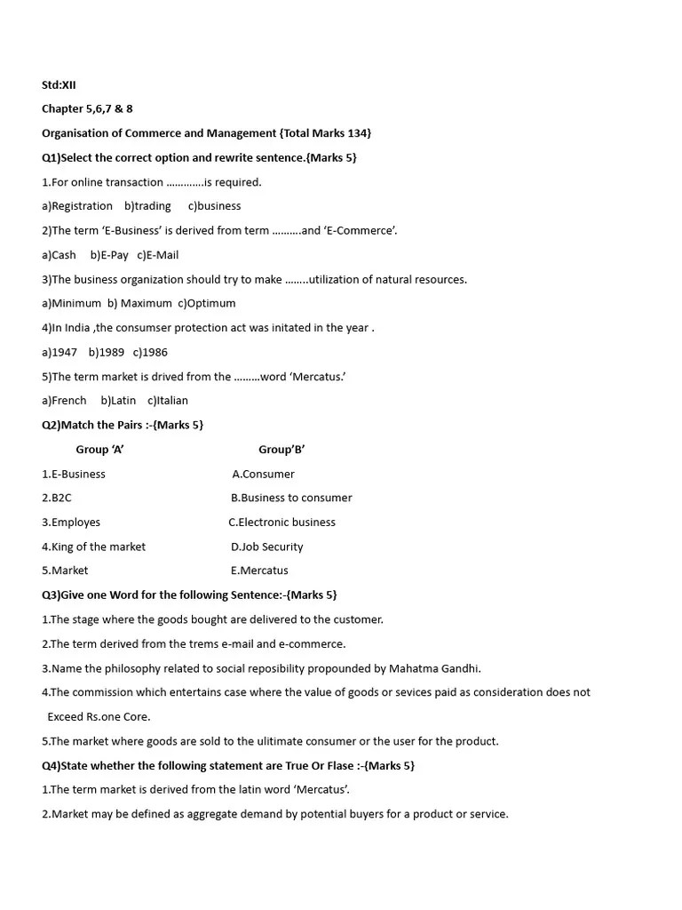 STD Xii Organisation Of Commerce And Management | PDF | E Commerce ...