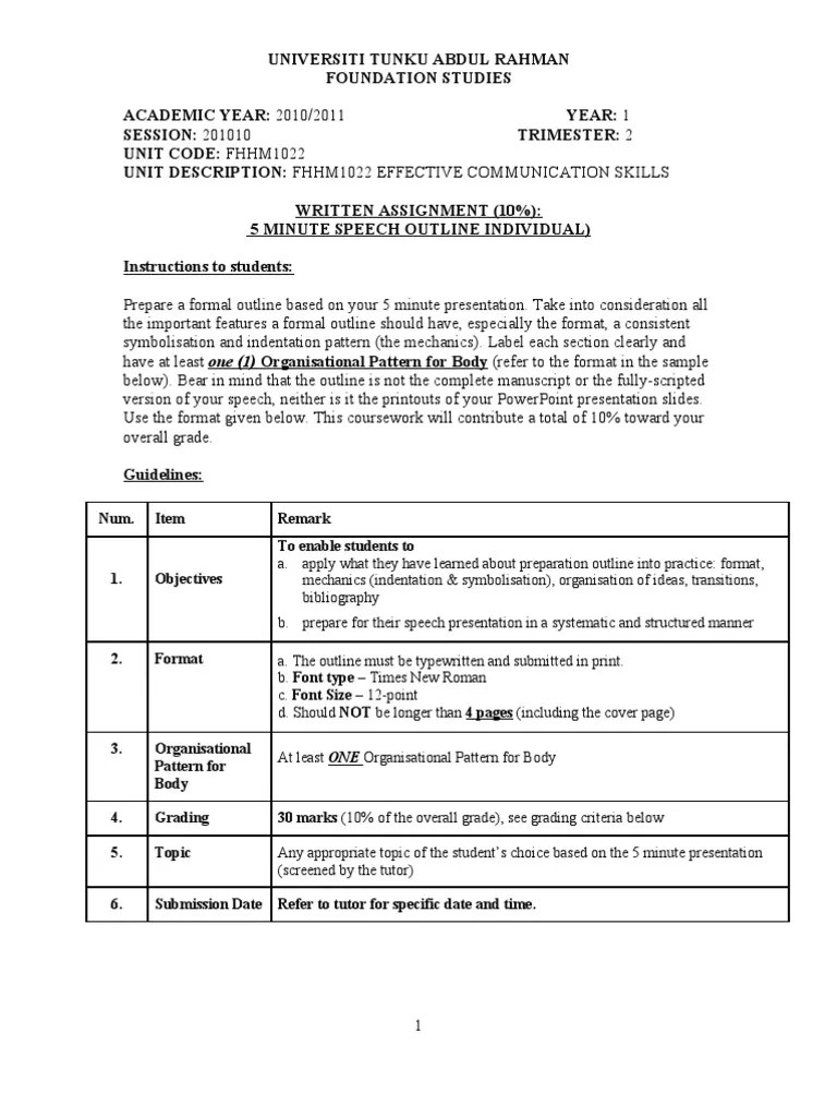 5 Minutes Speech Outline Guideline | Thesis | Vocabulary