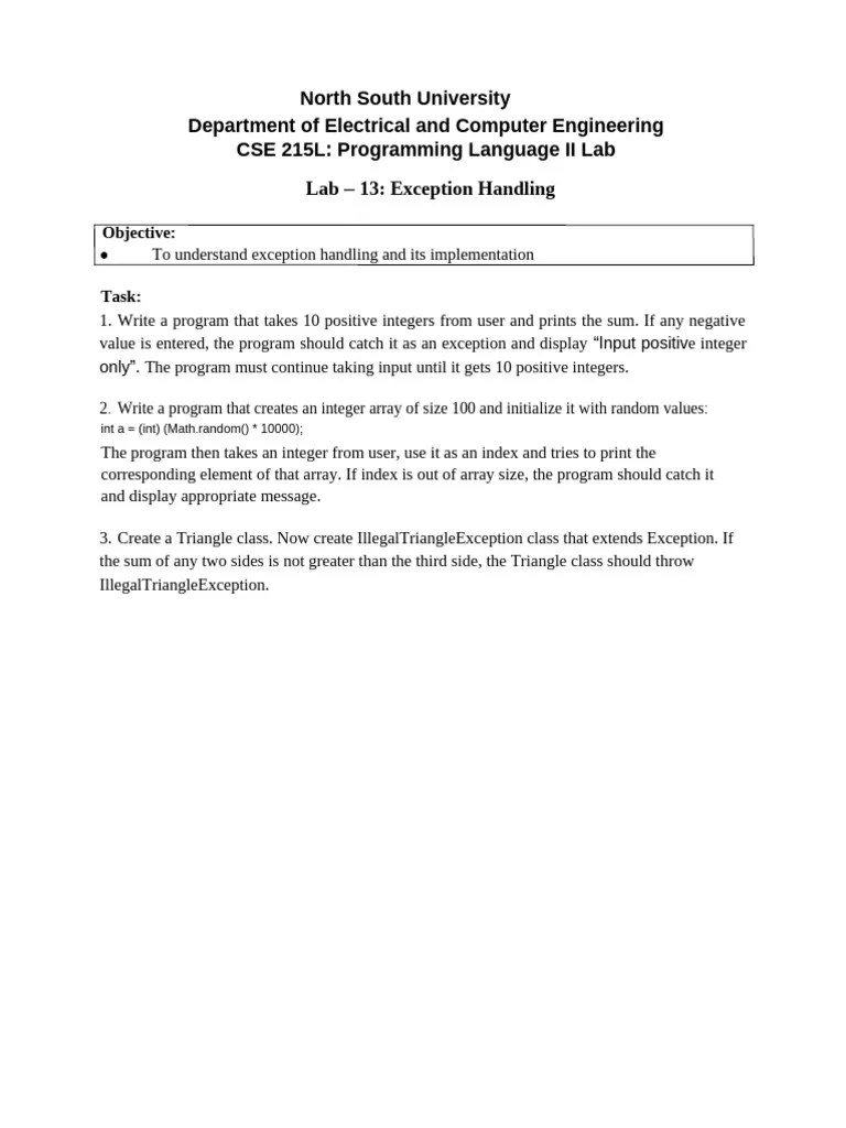 Lab Manual - Lab 13-Exception Handling | PDF