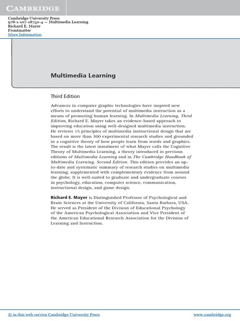 Multimedia Learning | PDF | Multimedia | Learning