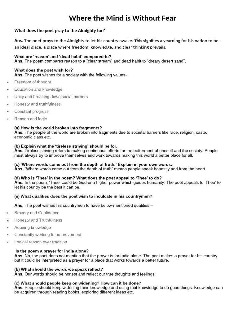 Where The Mind Is Without Fear | PDF | Reason