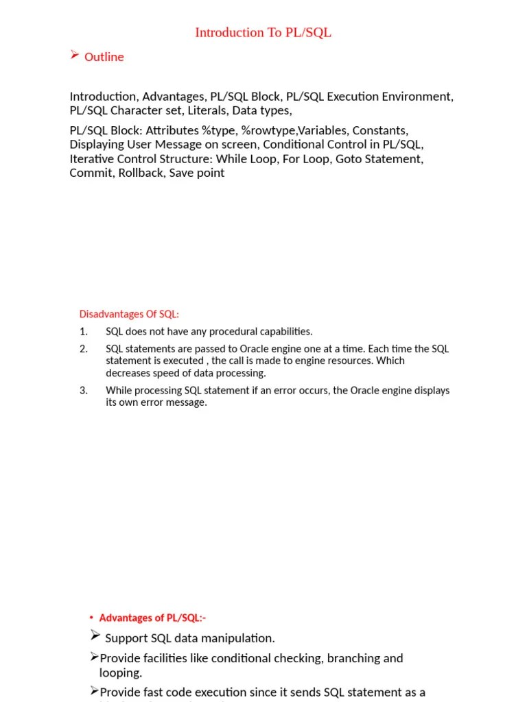 Introduction To PL SQL1 | PDF | Pl/Sql | Control Flow