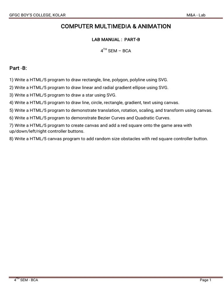 Multimedia & Animation Part-B Lab Manual | PDF | Html5 | Area