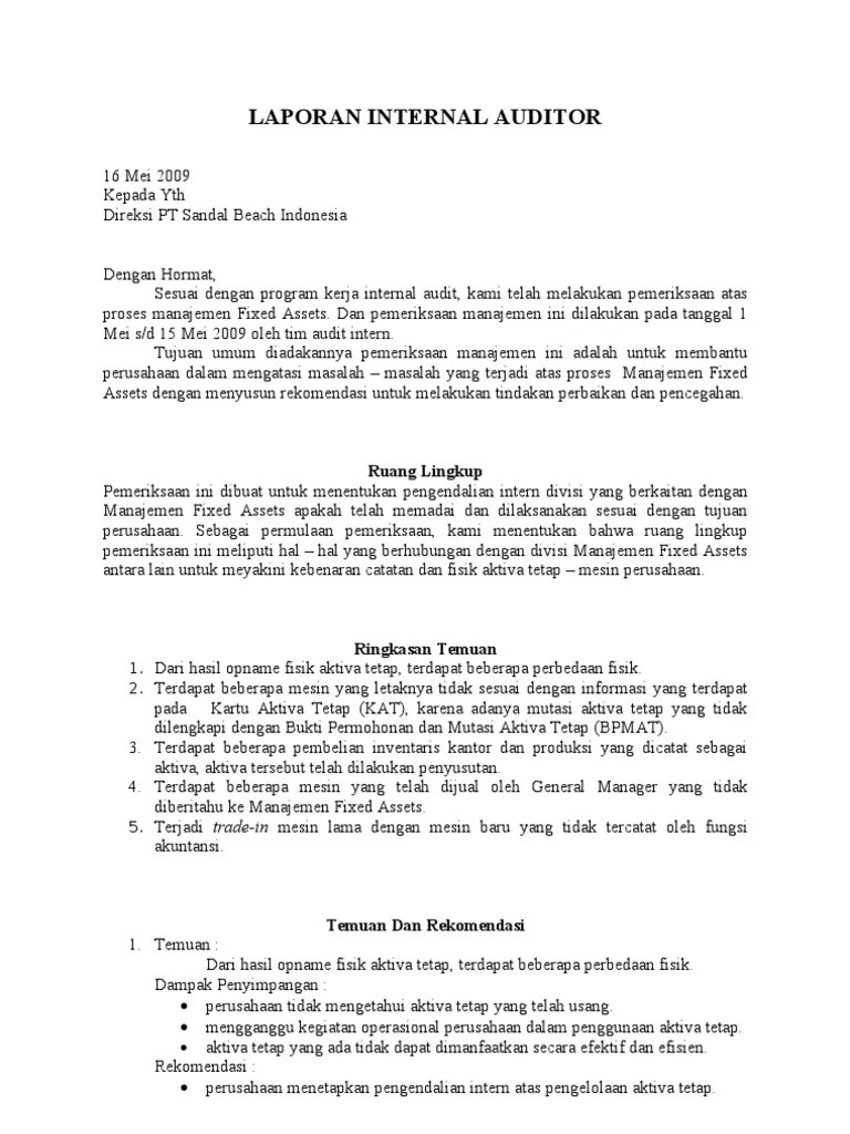 Melansir softexpert, laporan audit internal adalah dokumen dengan hasil formal audit. Contoh Laporan Hasil Audit Internal Perusahaan Pdf Nusagates