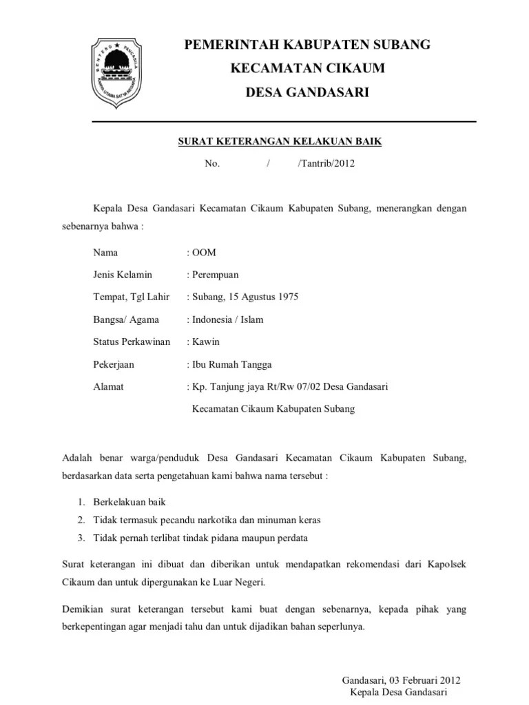 Surat pengantar skck desa yang bisa sobat desa download format doc di link yang kami bagikan di bawah. Surat Kelakuan Baik Pdf