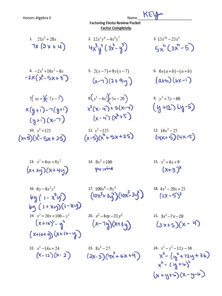 Lesson 1 - Factoring Review Packet Key | PDF