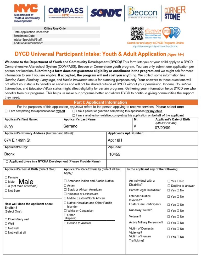 Revised English Universal Application Youth Services_14 Years And Older ...