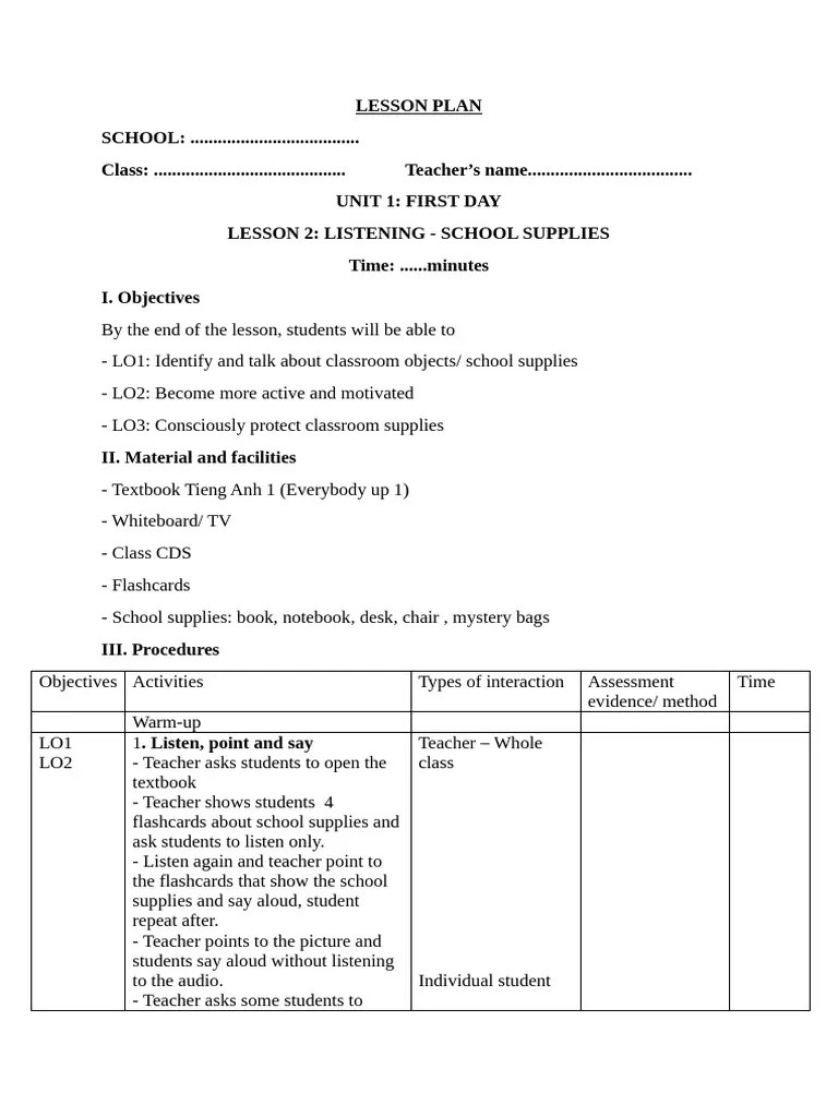 LESSON PLAN_UNIT 1 | PDF | Cognitive Science | Teaching