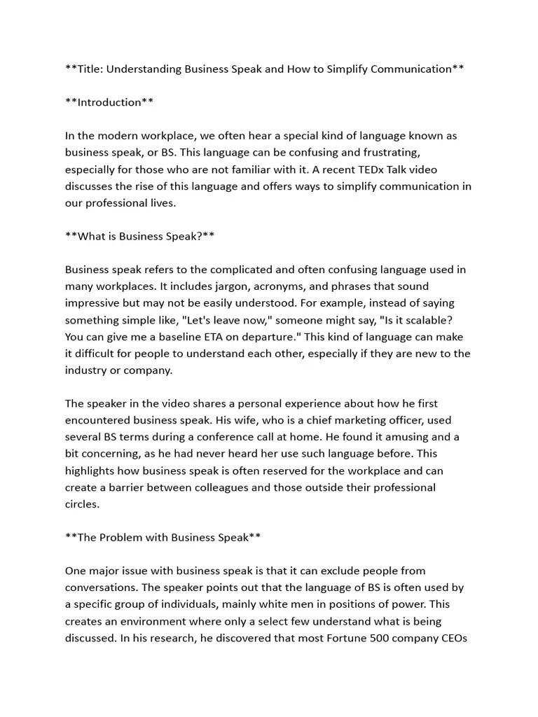 Understanding Business Speak And How To Simplify Communication | PDF ...