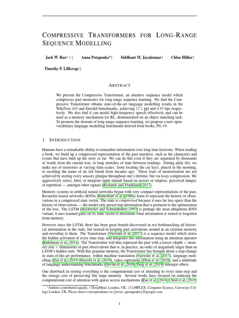 20ICLR_Compressive Transformers For Long-Range Sequence Modelling | PDF ...