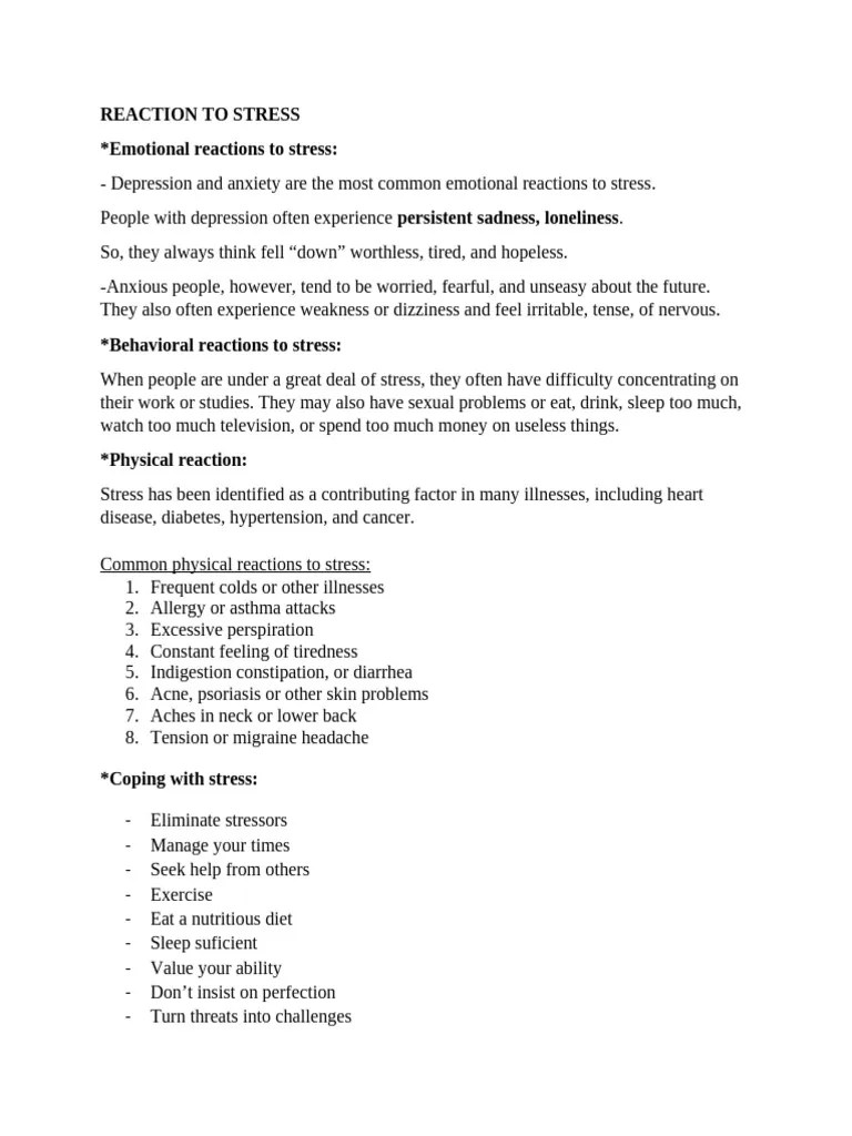 Emotional Reactions To Stress | PDF