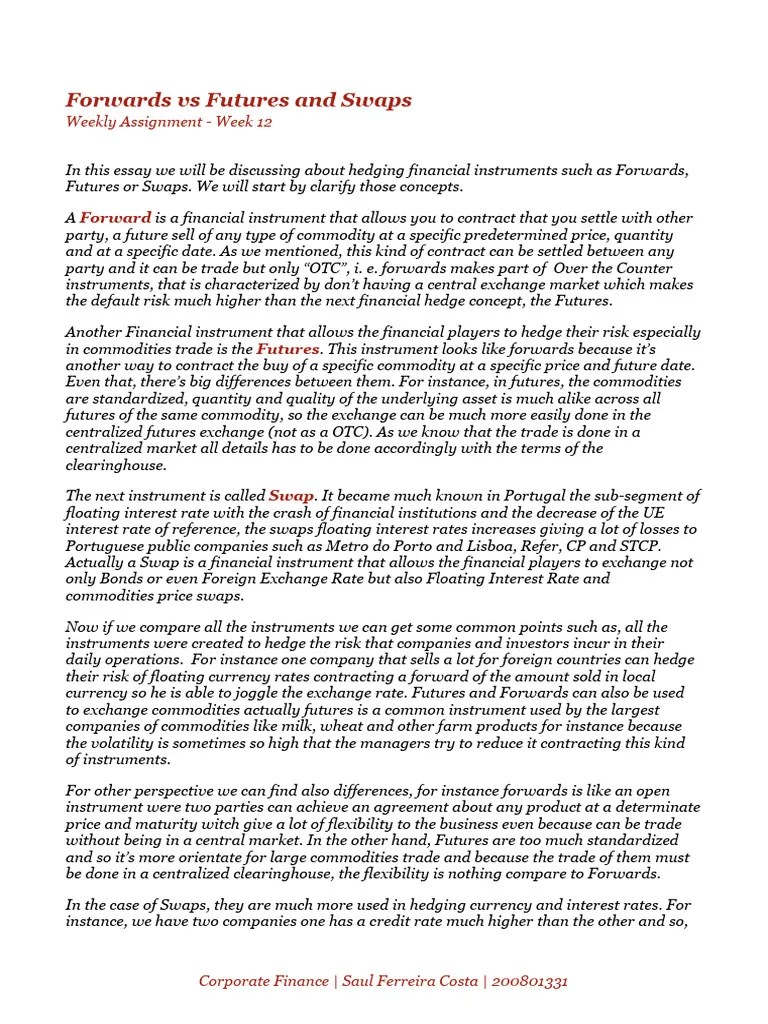 Forwards Vs Futures And Swaps | PDF | Futures Contract | Swap (Finance)