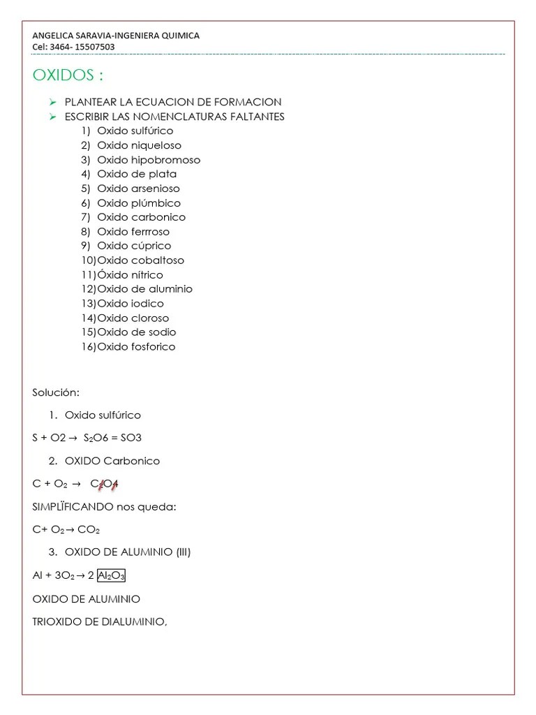 NOMENCLATURAS Y ECUACION DE FORMACION DE OXIDOS | PDF