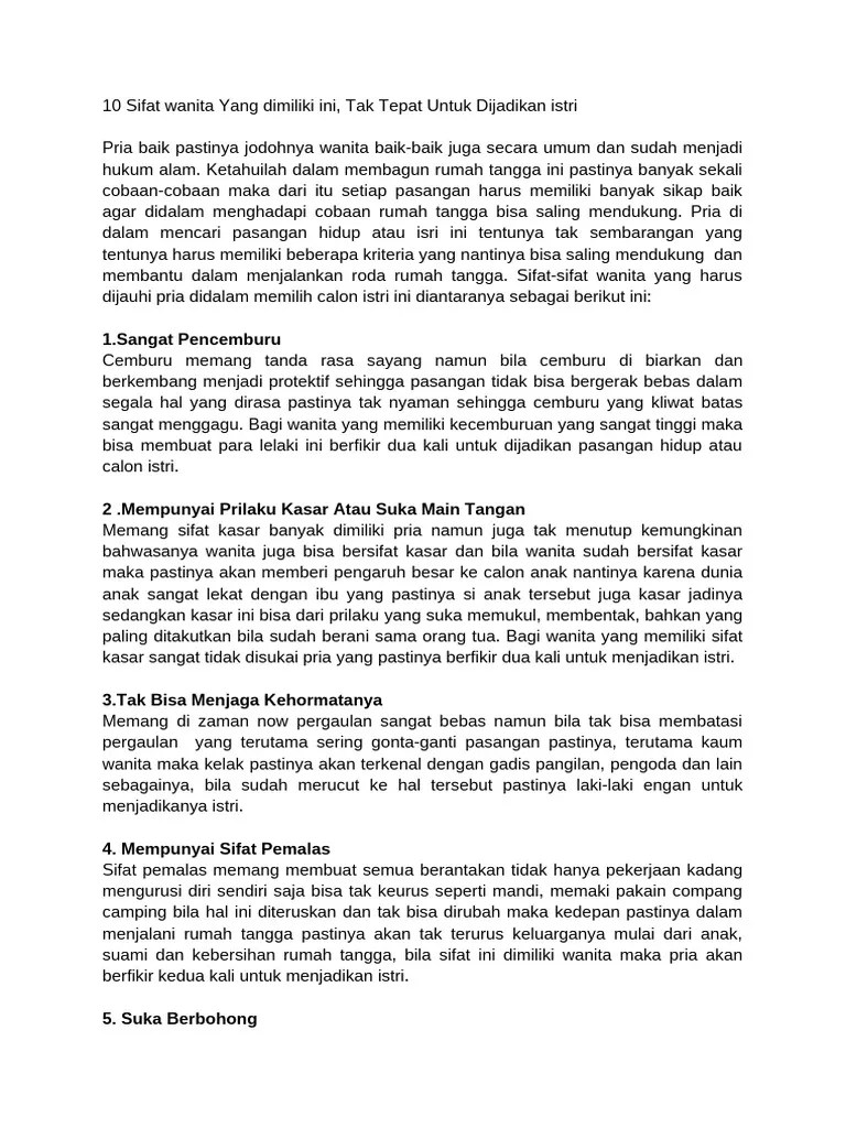 10 Sifat Wanita Yang Dimiliki Ini Tak Tepat Untuk Dijadikan Istri | PDF