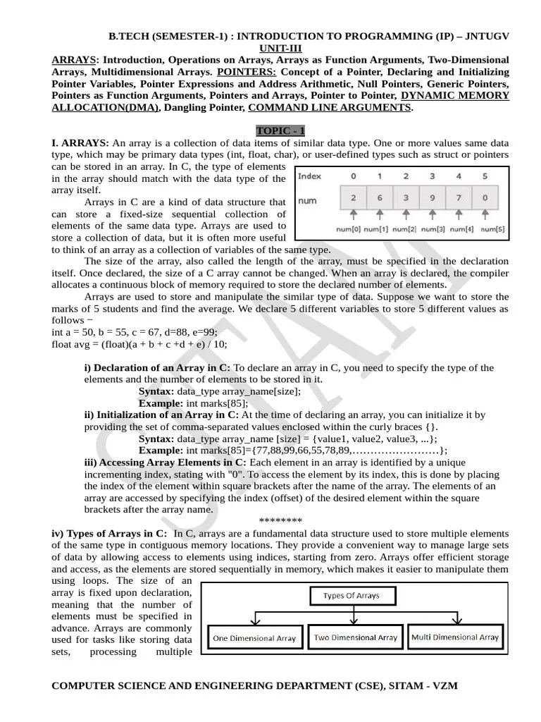 UNIT-3 | PDF | Pointer (Computer Programming) | Integer (Computer Science)