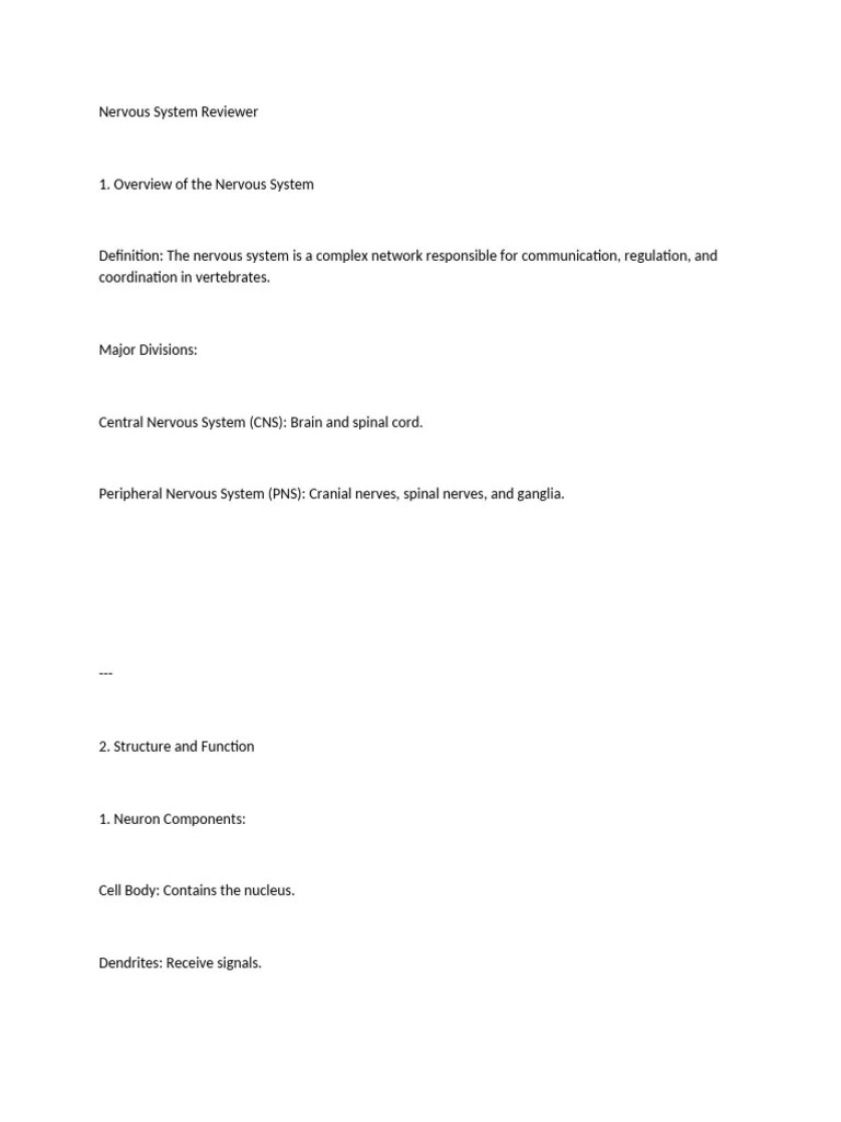 Nervous System Reviewer | PDF | Nervous System | Central Nervous System