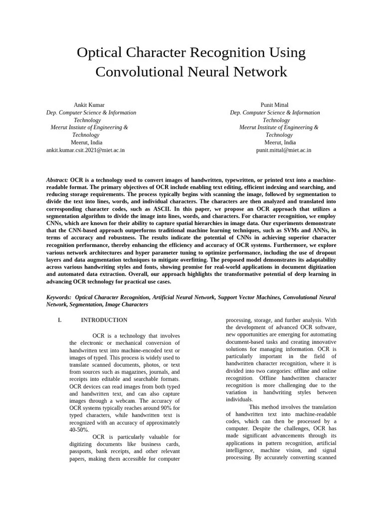 Optical Character Recognition Using Convolutional Neural Network[1][1] | PDF | Optical Character ...