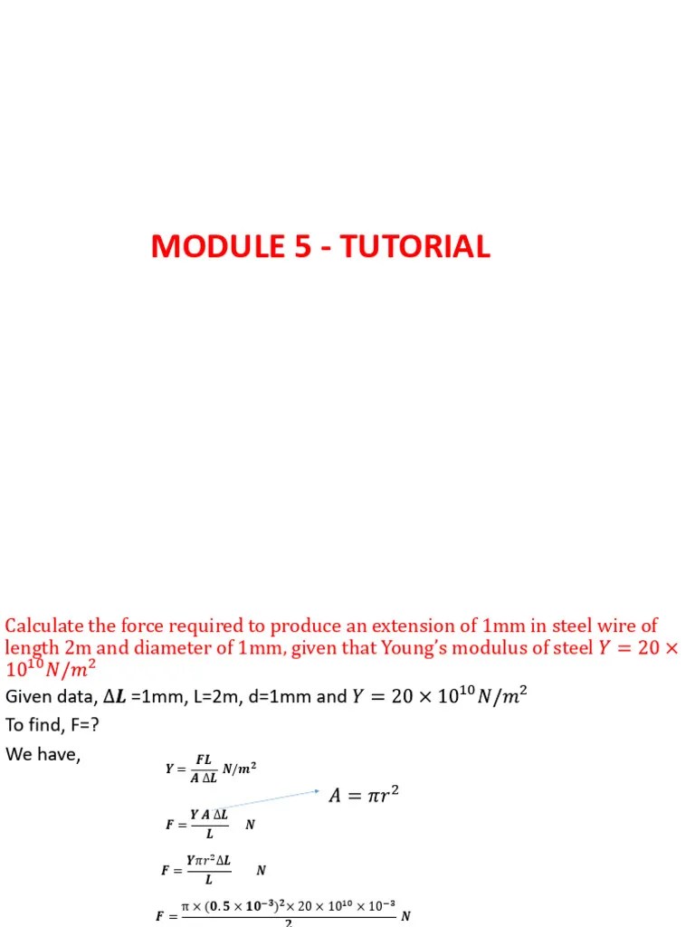Module 5-Elasticity-TUTORIAL | PDF | Torque | Pascal (Unit)
